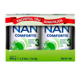 Formula de lapte praf pentru copii, Nestle NAN COMFORTIS 3, de la 1 an, 2 x 800 g  Pachet Promo, Nestle